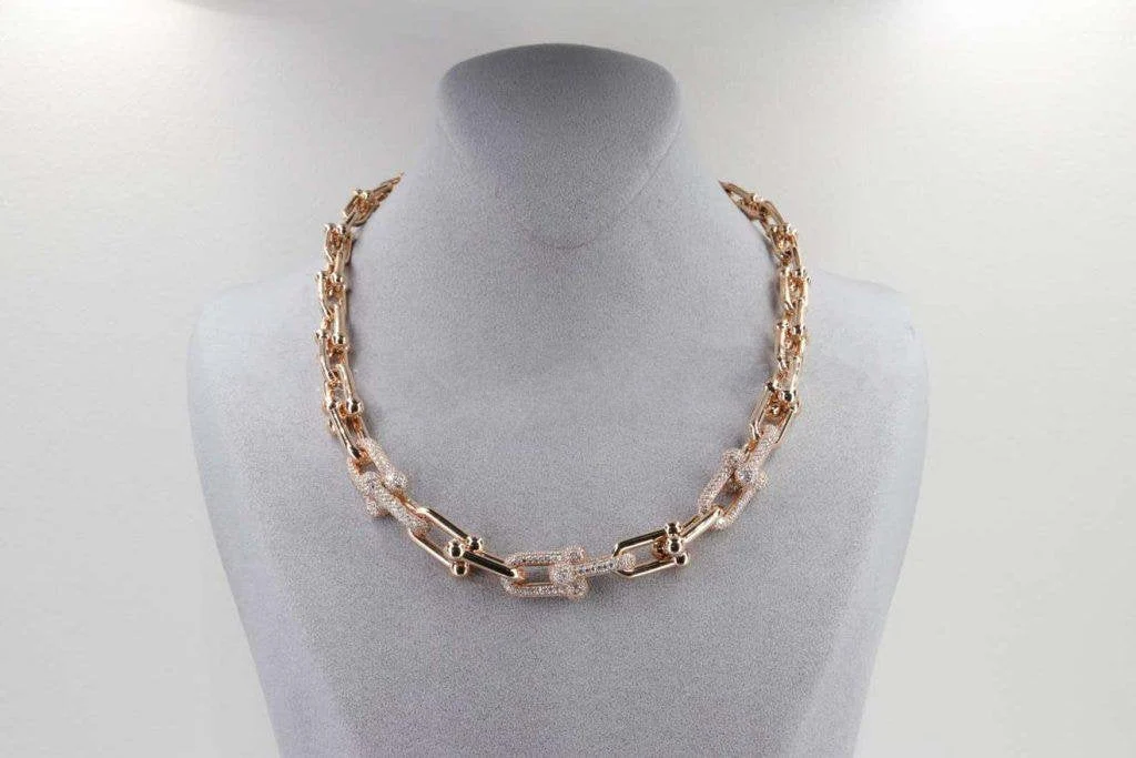 [TF]HARDWEAR GRADUATED LINK NECKLACE ROSE GOLD WITH PAVE DIAMONDS