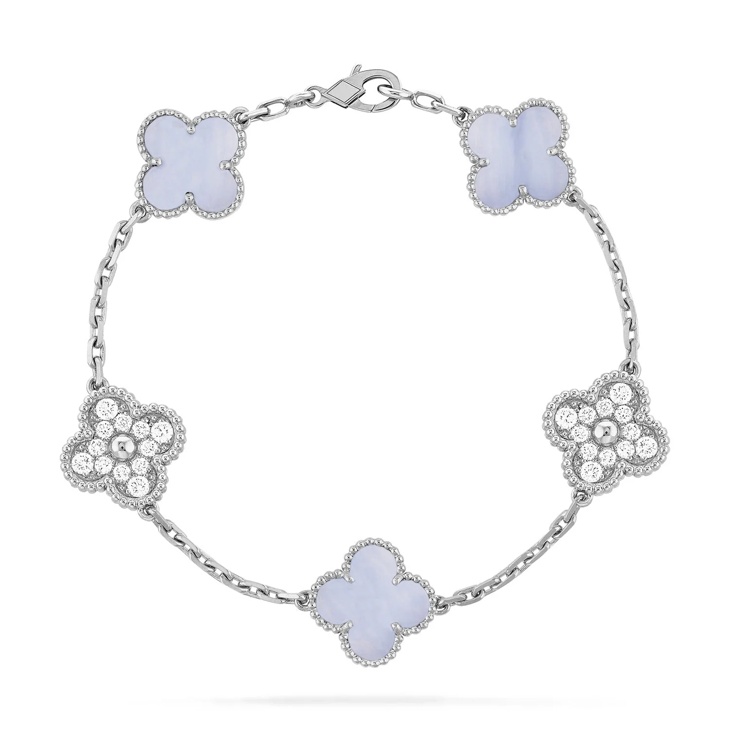 [VA]CLOVER  5 MOTIF DIAMOND PURPLE CHALCEDONY BRACELET SILVER