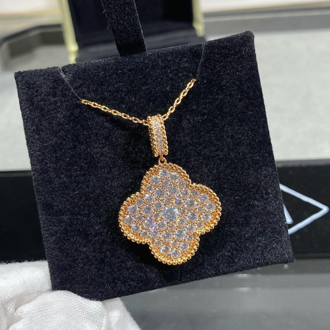 [VA]CLOVER 25MM LARGE PEDANT DIAMOND PAVED LONG NECKLACE