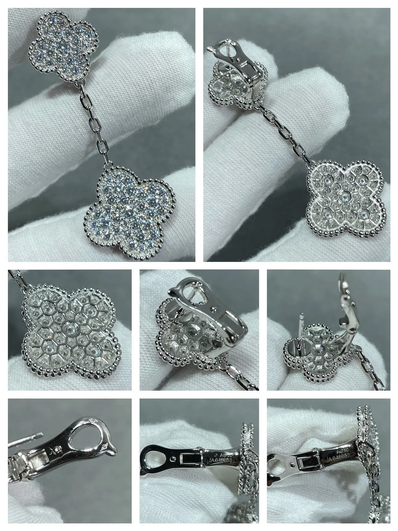 [VA]CLOVER 2 MOTIFS DIAMOND PAVED SILVER EARRINGS