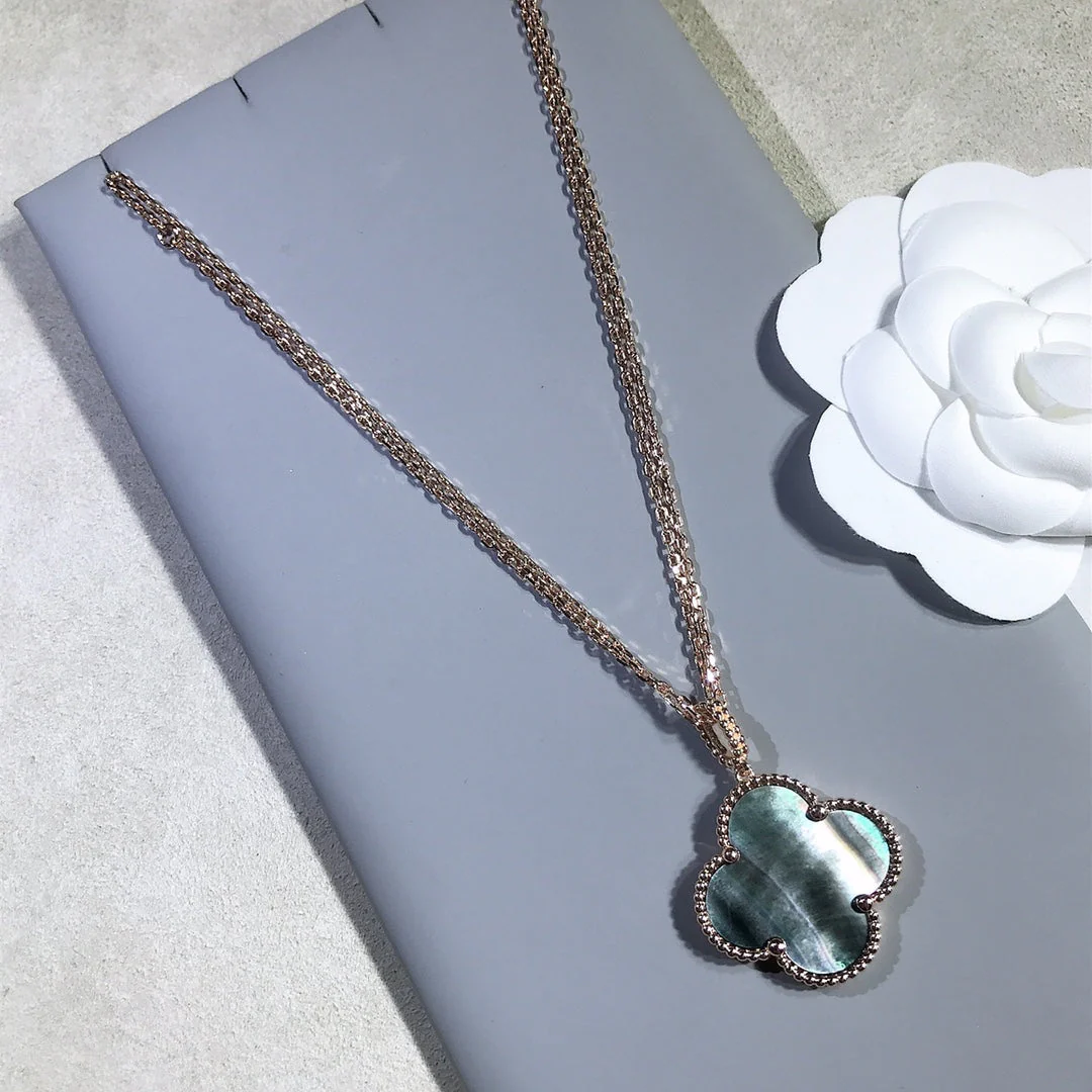 [VA]CLOVER 25MM GOLD DARK MOP BIG CLOVER NECKLACE