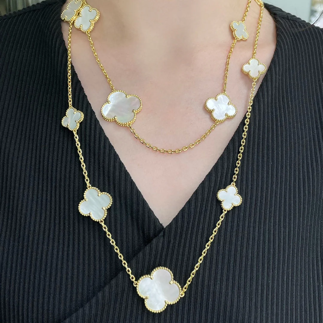 [VA]CLOVER 16 MOTIF WHITE MOP GOLD NECKLACE