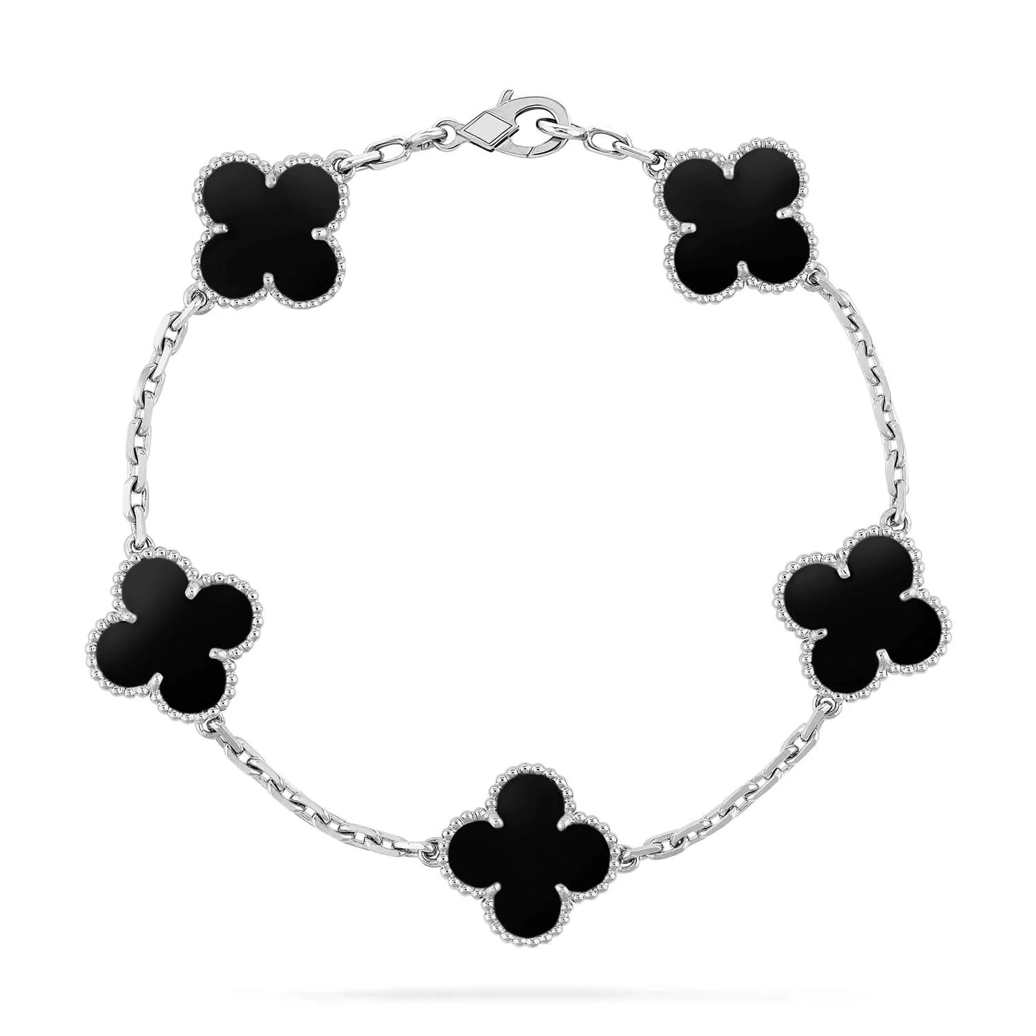 [VA]CLOVER 5 MOTIF ONYXS  BRACELET SILVER