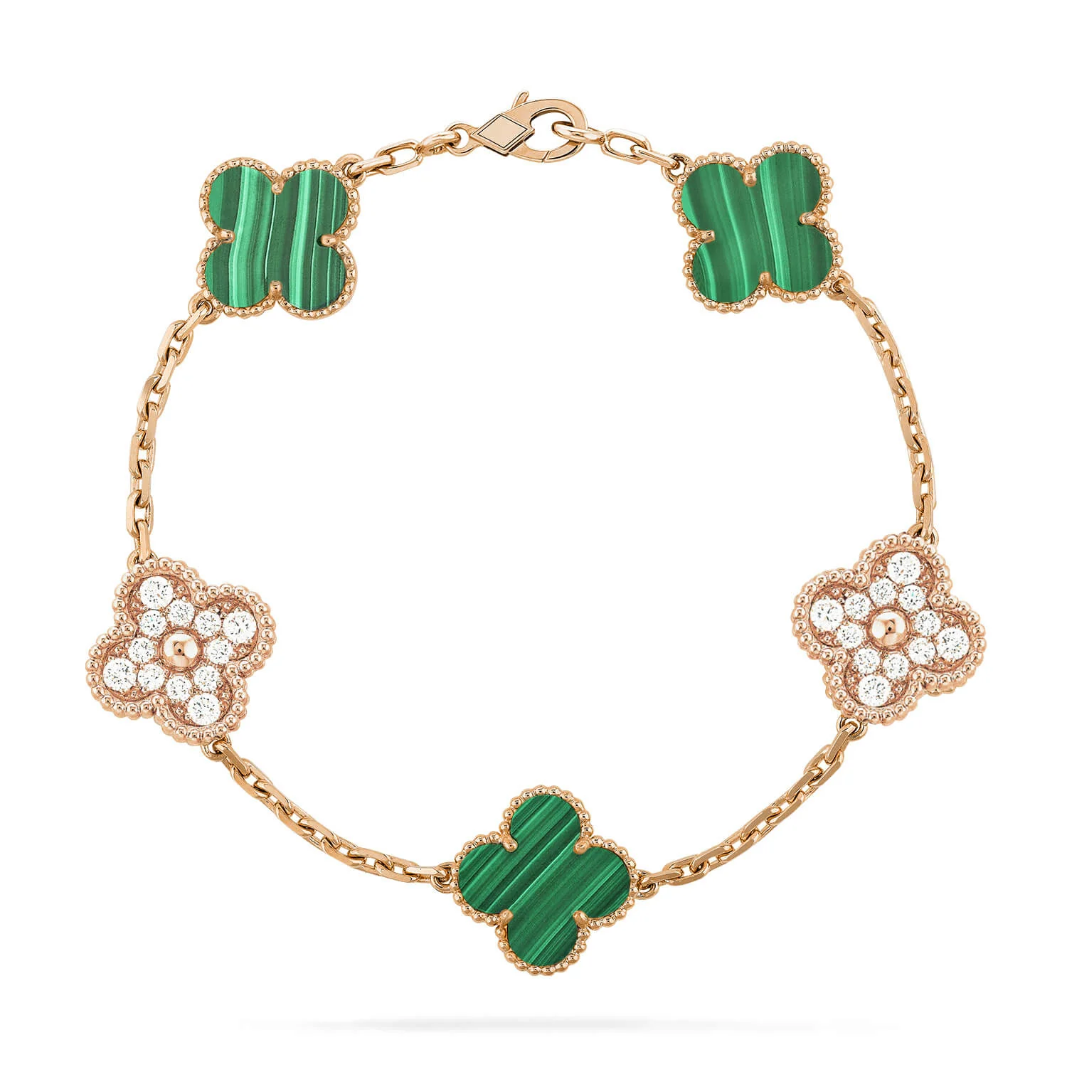 [VA]CLOVER  5 MOTIF MALACHITE DIAMOND BRACELET
