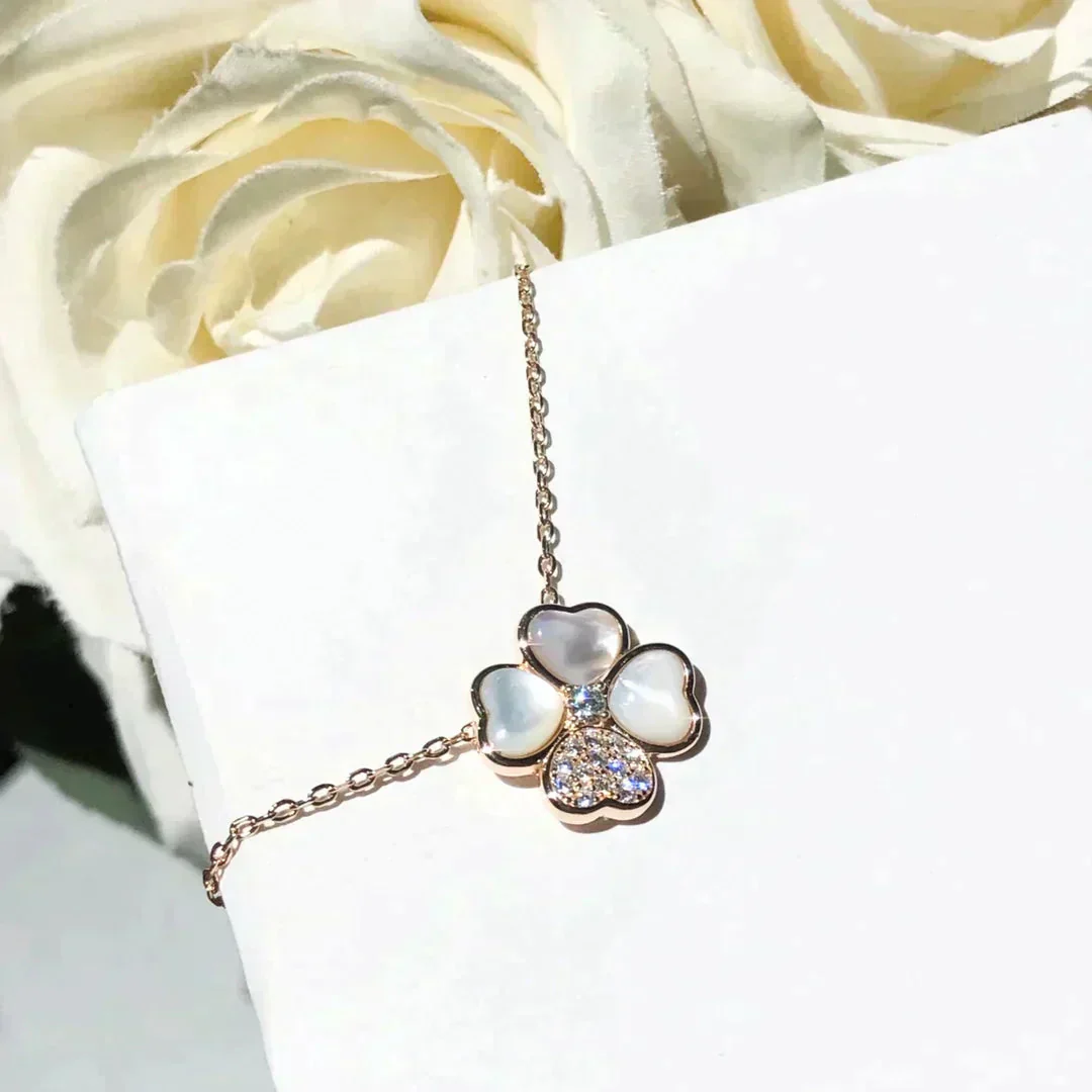 [VA]CLOVER MOP DIAMOND ROSE GOLD NECKLACE