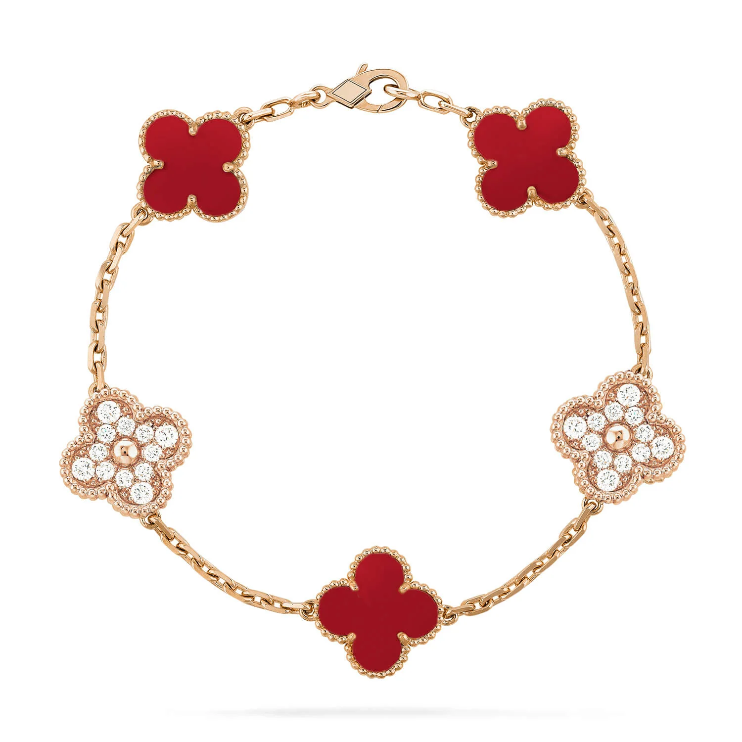 [VA]CLOVER 5 MOTIFS CARNELIAN DIAMOND BRACELET