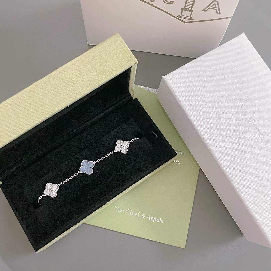 [VA]CLOVER  5 MOTIF DIAMOND PURPLE CHALCEDONY BRACELET SILVER