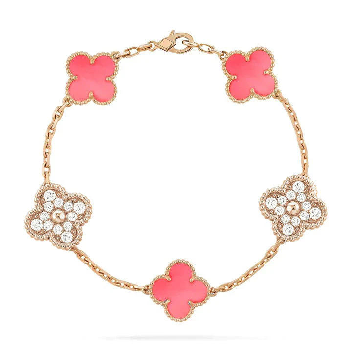 [VA]CLOVER 5 MOTIF DIAMOND PINK MOP PINK GOLD BRACELET