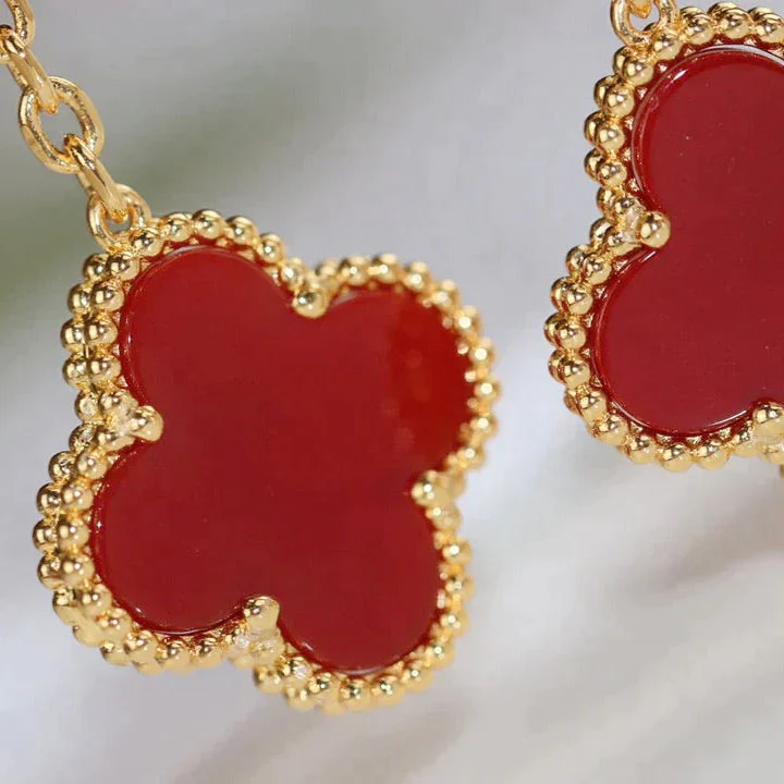 [VA]CLOVER  2 MOTIF  TIGER EYE CARNELIAN EARRINGS