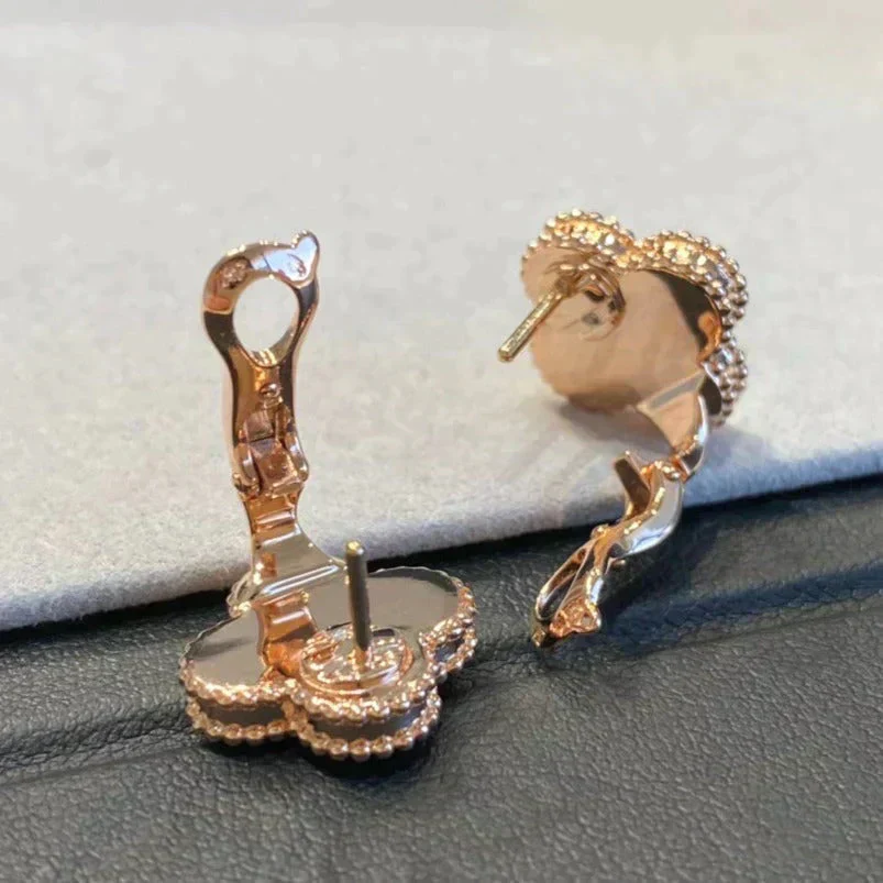 [VA]CLOVER MEDIUM 1 MOTIFS GRAY MOP  DIAMOND EARRINGS