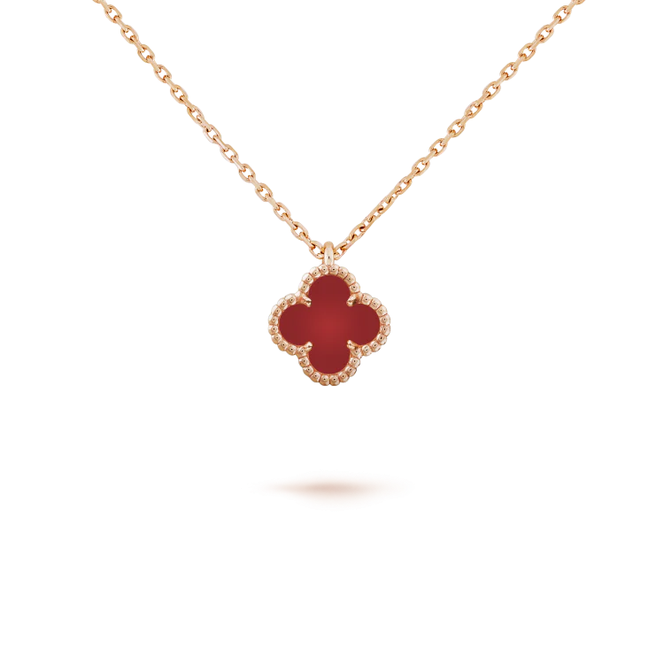 [VA]CLOVER MINI 9.5MM WHITE CARNELIANS NECKLACE