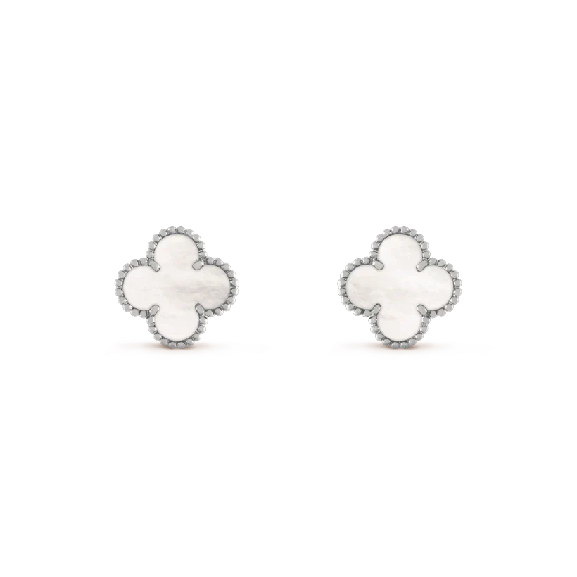 [VA]CLOVER MEDIUM 1 MOTIFS  WHITE MOP EARRINGS SILVER