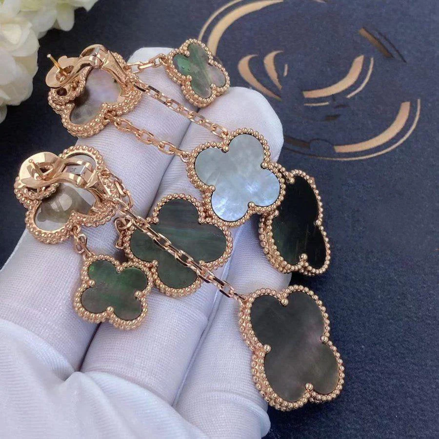 [VA]CLOVER EARRINGS DARK MOP 4 MOTIFS ROSE GOLD