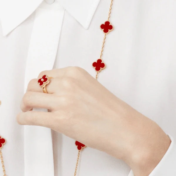 [VA]CLOVER CARNELIAN RING ROSE GOLD DIAMOND