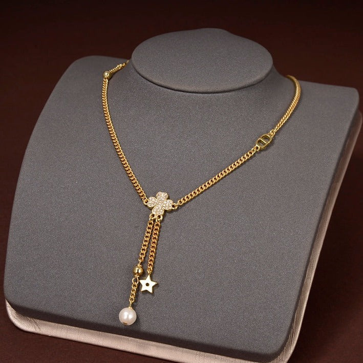 [CD]STAR AND BALL GOLD DIAMOND NECKLACE