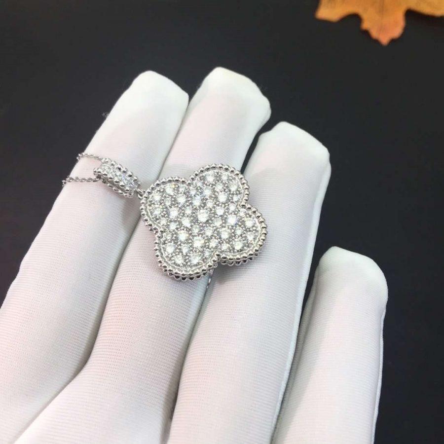 [VA]CLOVER 25MM SILVER FULL DIAMOND BIG CLOVER NECKLACE