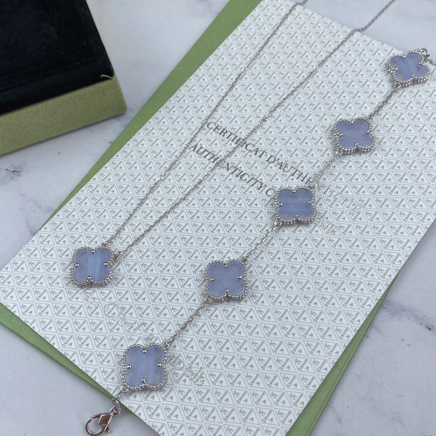 [VA]CLOVER  5 MOTIF PURPLE CHALCEDONY BRACELET SILVER