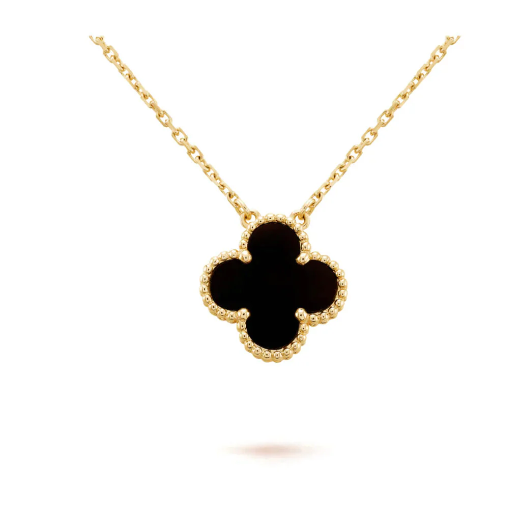 [VA]CLOVER 15MM BLACK ONYX SINGLE FLOWER NECKLACE