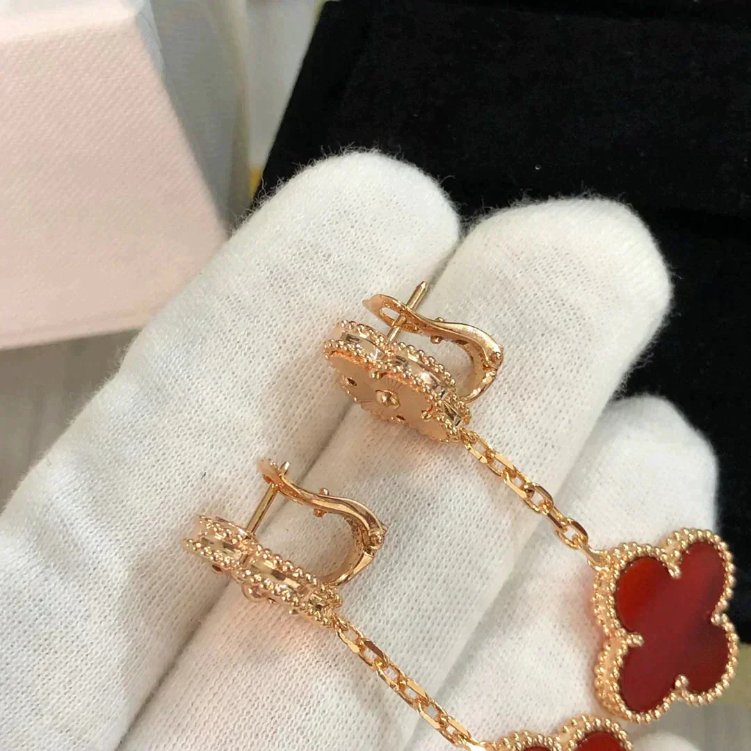 [VA]CLOVER 2 MOTIF  LASER CARNELIAN EARRINGS
