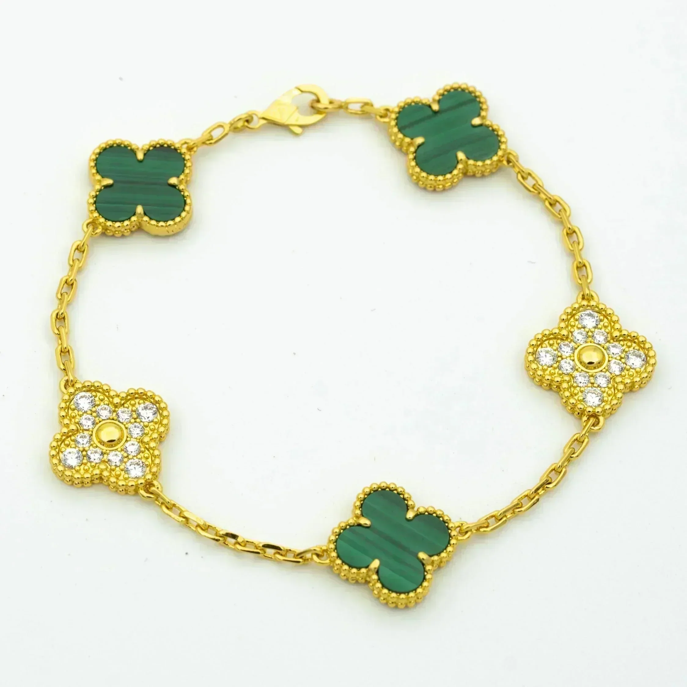 [VA]CLOVER  5 MOTIF MALACHITE DIAMOND BRACELET