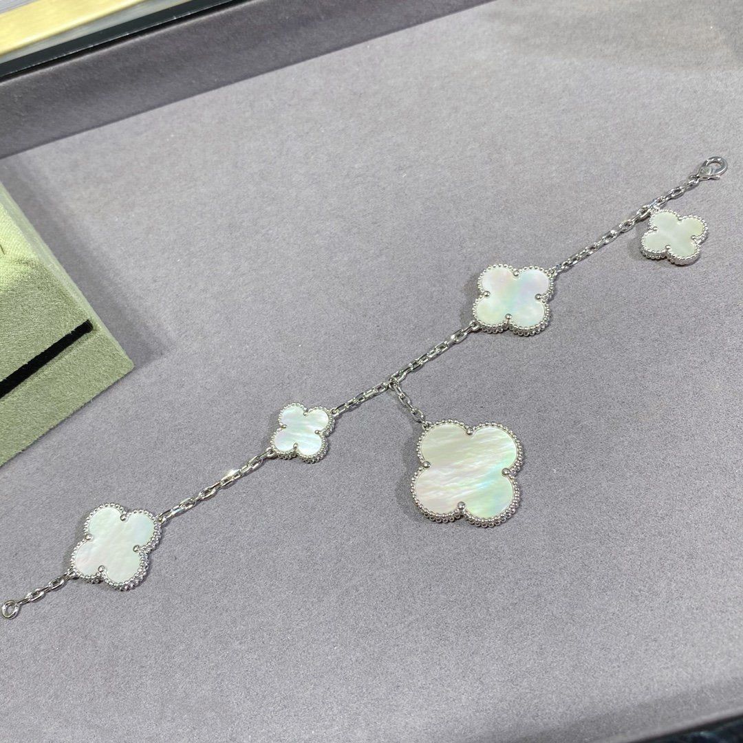 [VA]CLOVER 5 MOTIF WHITE MOP SILVER BRACELET