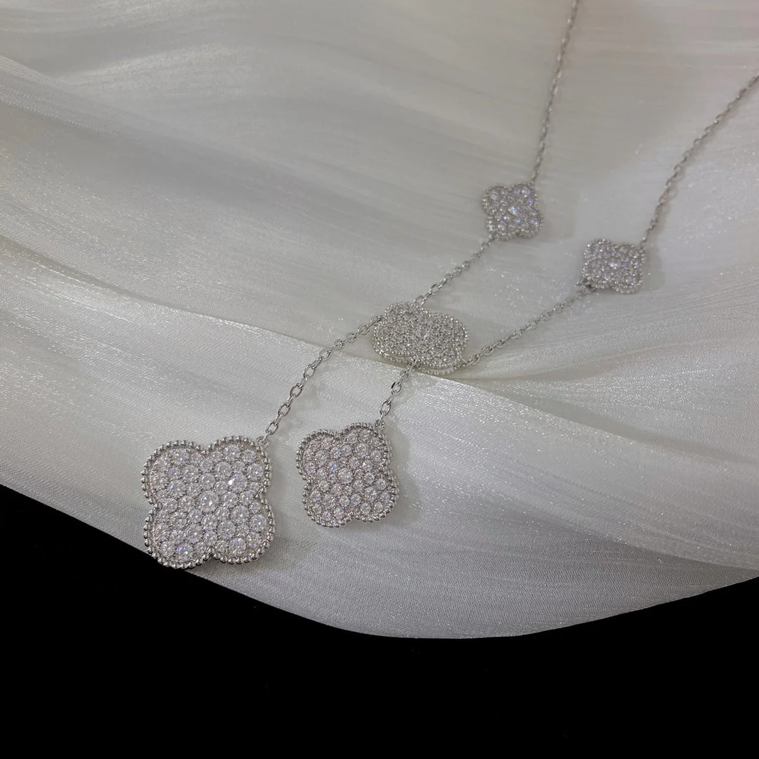 [VA]CLOVER 5 MOTIFS SILVER DIAMONDS NECKLACE