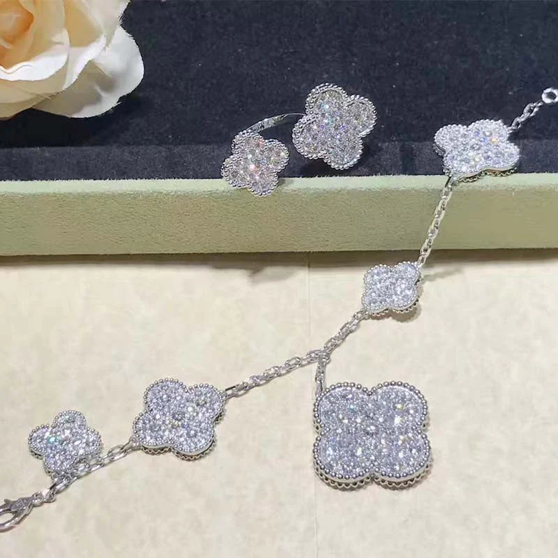 [VA]CLOVER 6 MOTIFS SILVER DIAMOND BRACELET