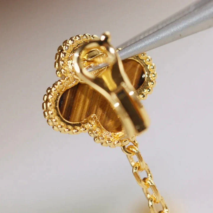 [VA]CLOVER  2 MOTIF  TIGER EYE CARNELIAN EARRINGS