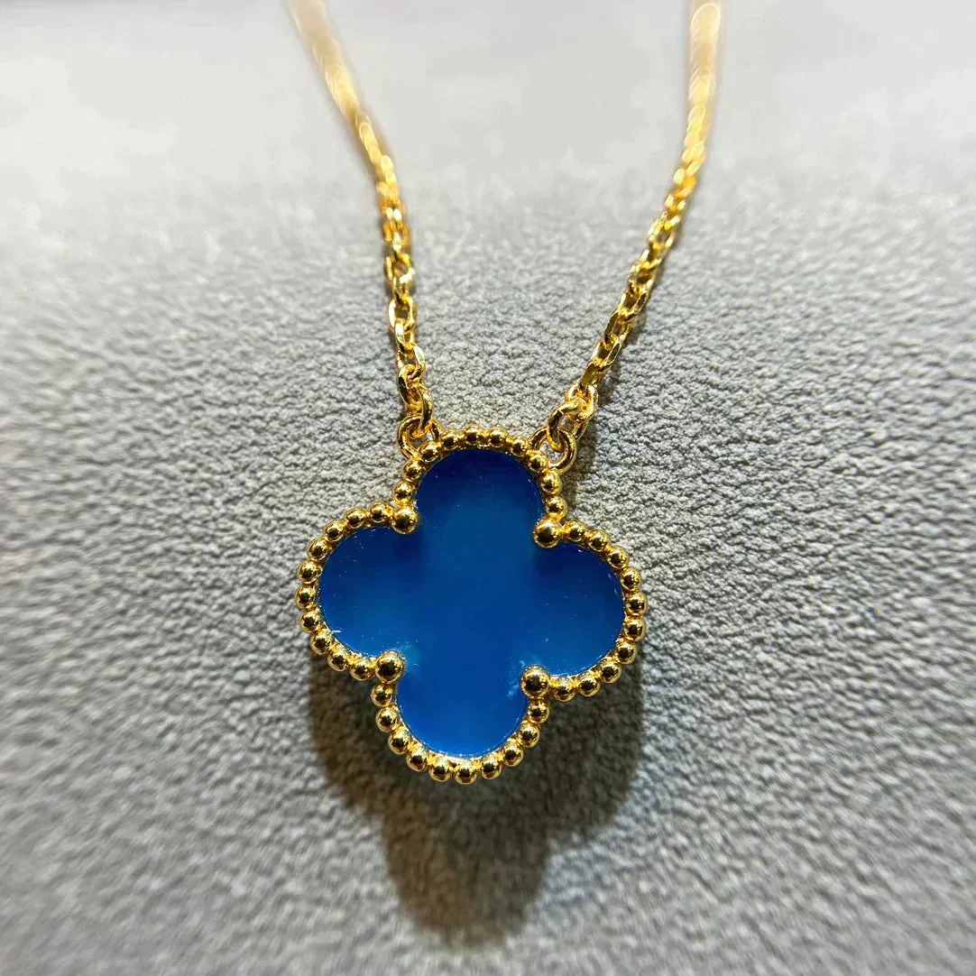 [VA]CLOVER 15MM BLUE AGATE NECKLACE