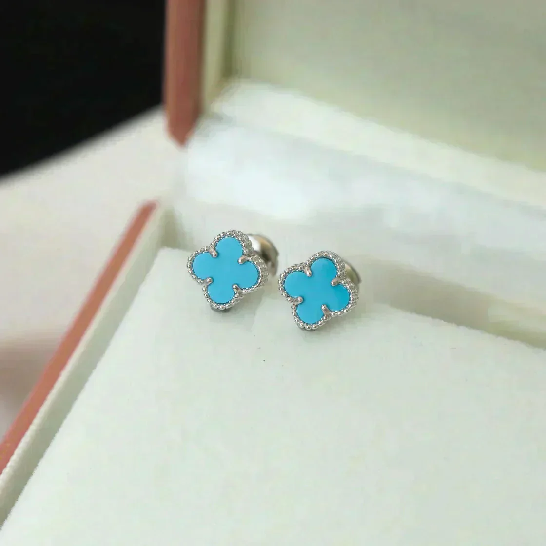 [VA]CLOVER MINI 9.5MM ONYX STUD EARRINGS SILVER