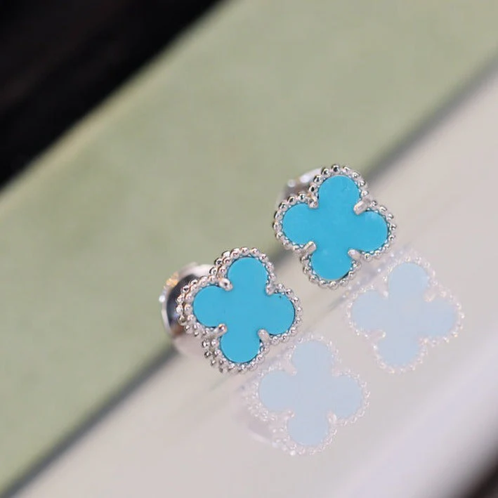[VA]CLOVER MINI TURQUOISE SILVER STUD EARRINGS