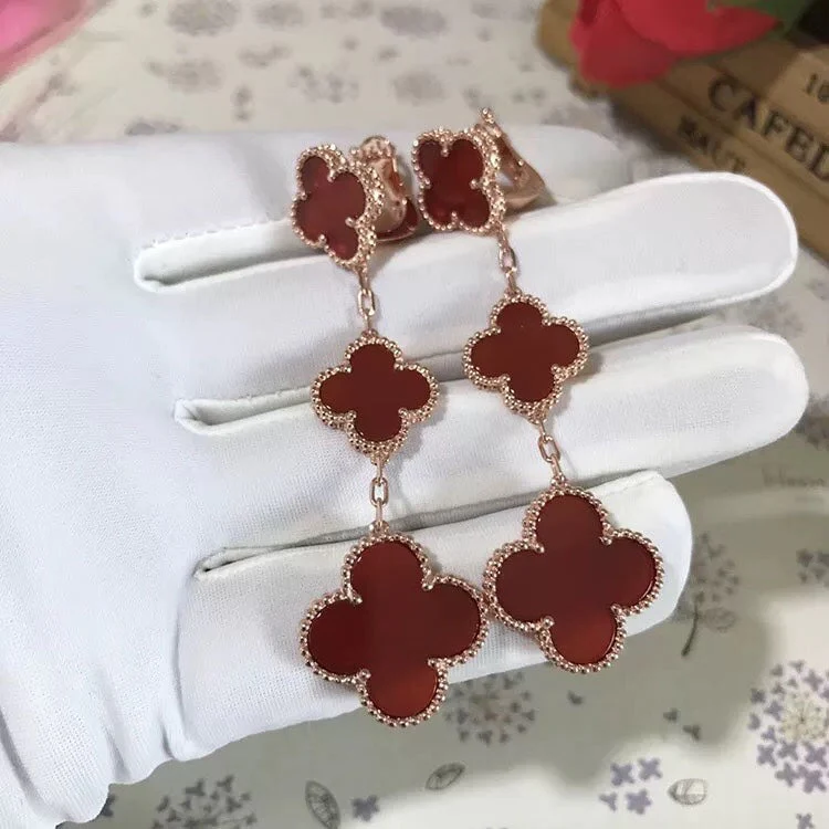 [VA]CLOVER 3 MOTIF CARNELIAN DROP EARRINGS