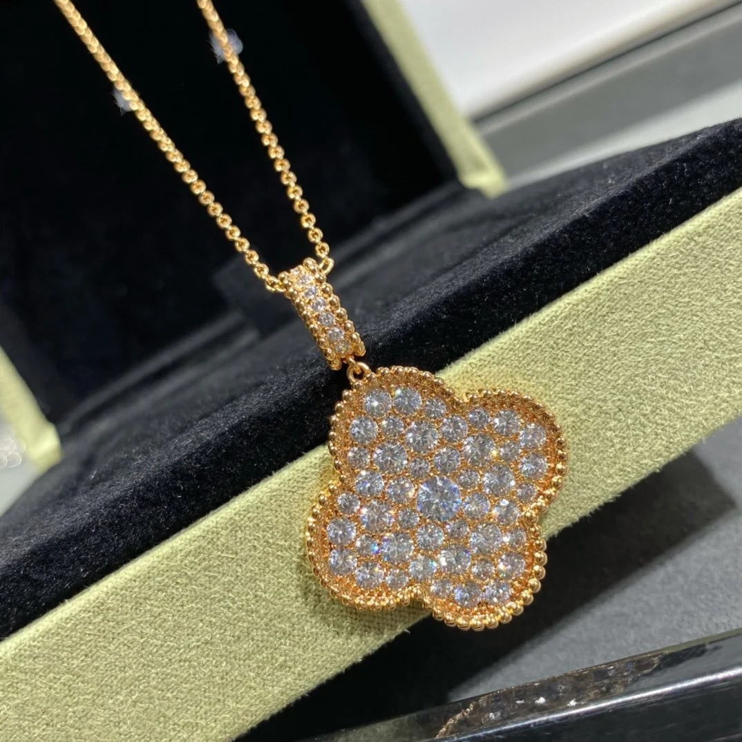 [VA]CLOVER 25MM LARGE PEDANT DIAMOND PAVED LONG NECKLACE