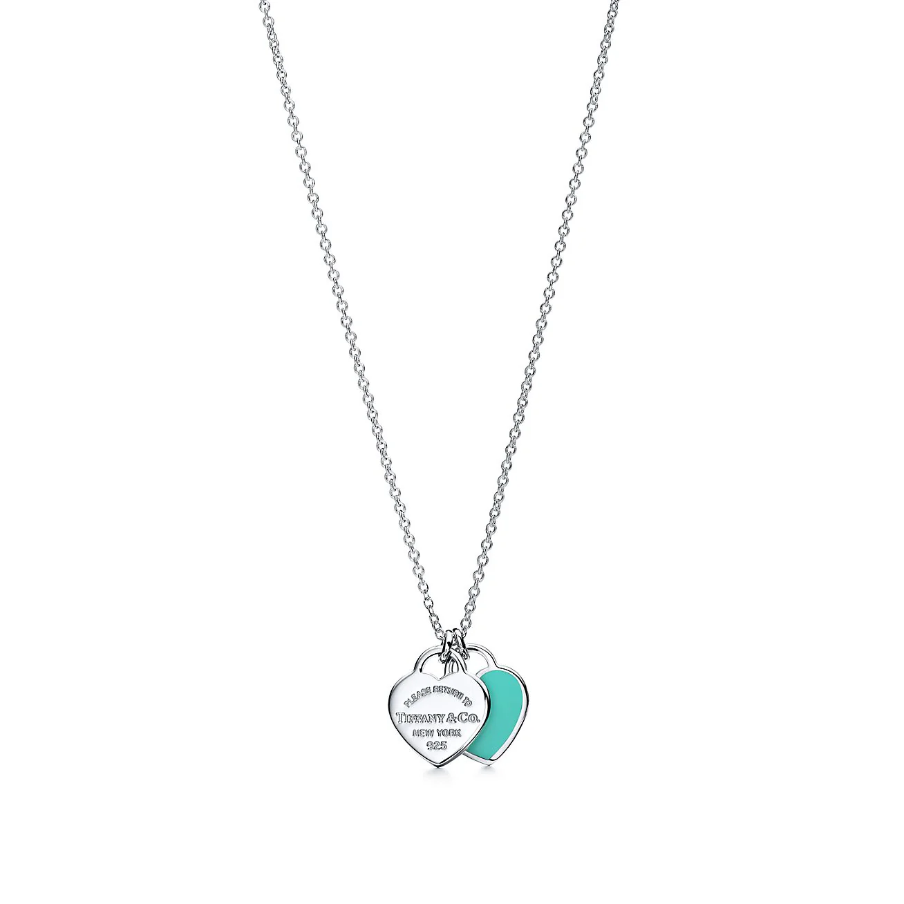 [TF]DOUBLE HEART TAG PENDANT SILVER MINI NECKLACE
