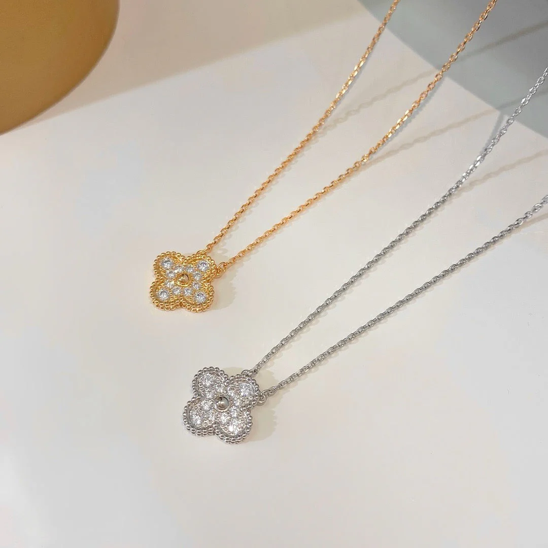 [VA]CLOVER 15MM DIAMOND SINGLE FLOWER NECKLACE