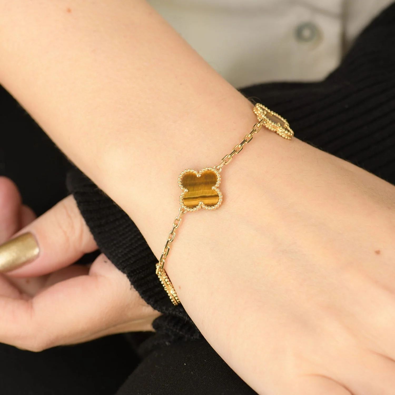 [VA]CLOVER  5 MOTIFS TIGER EYE BRACELET