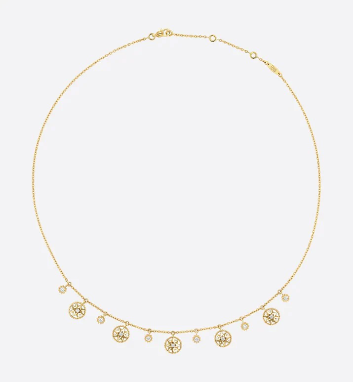 [CD]ROSE DES VENTS NECKLACE YELLOW GOLD, DIAMONDS AND MOTHER-OF-PEARL