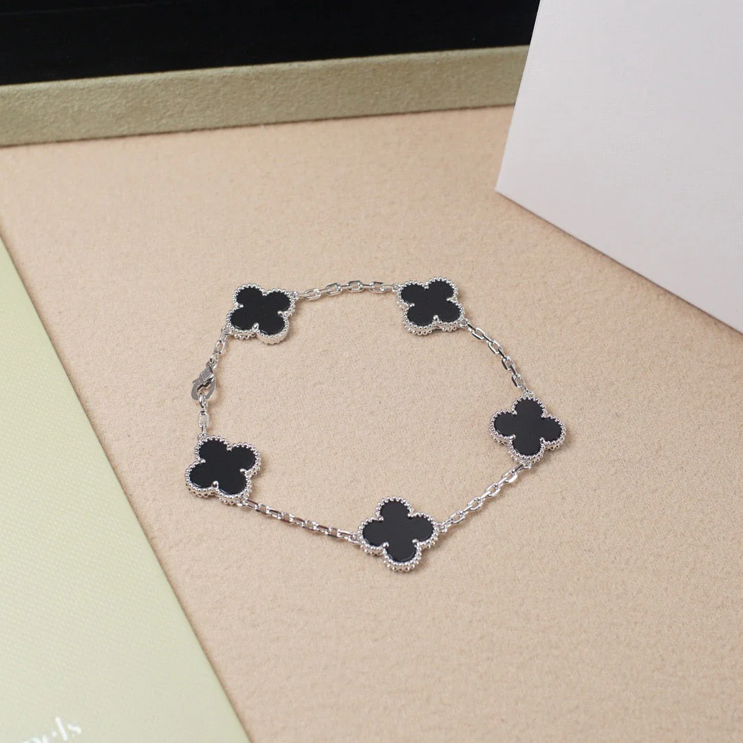 [VA]CLOVER 5 MOTIF ONYXS  BRACELET SILVER