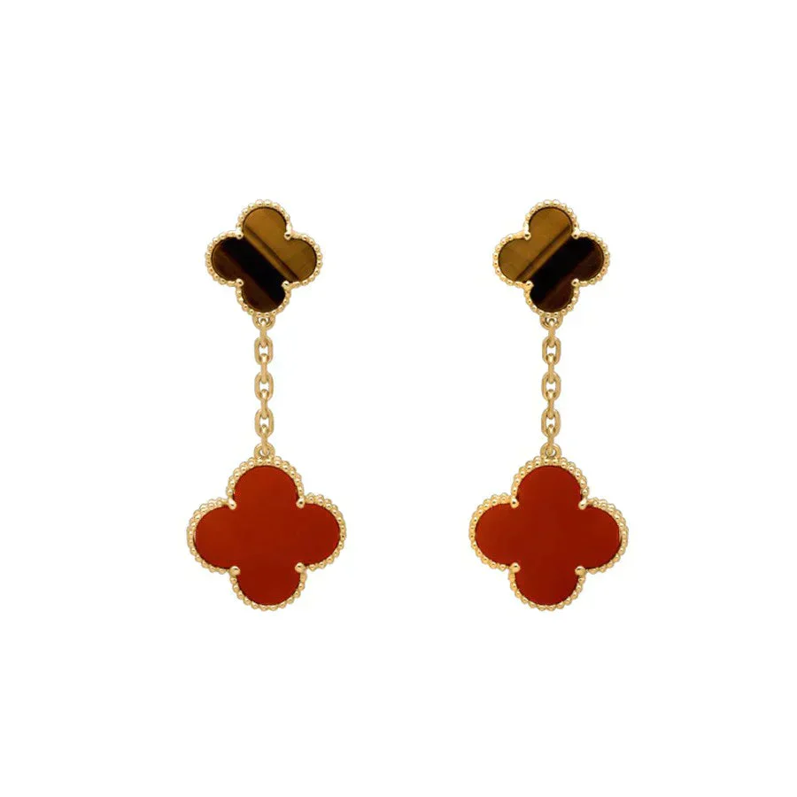 [VA]CLOVER  2 MOTIF  TIGER EYE CARNELIAN EARRINGS