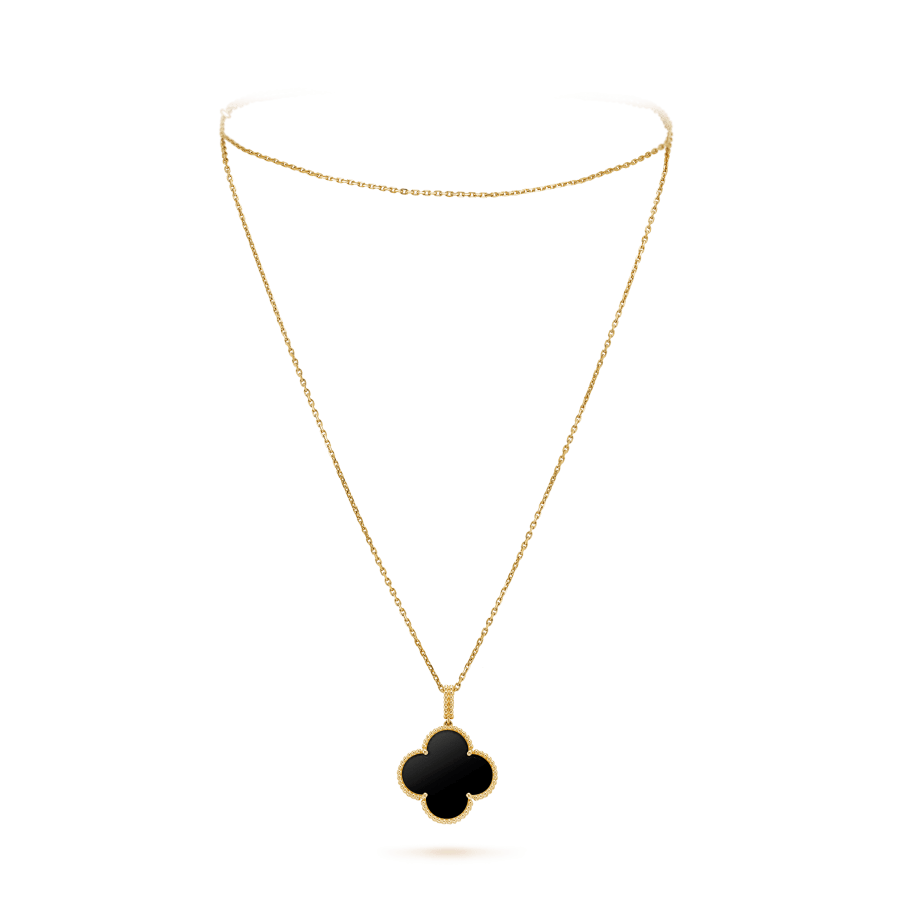 [VA]CLOVER 25MM GOLD ONYX BIG CLOVER NECKLACE