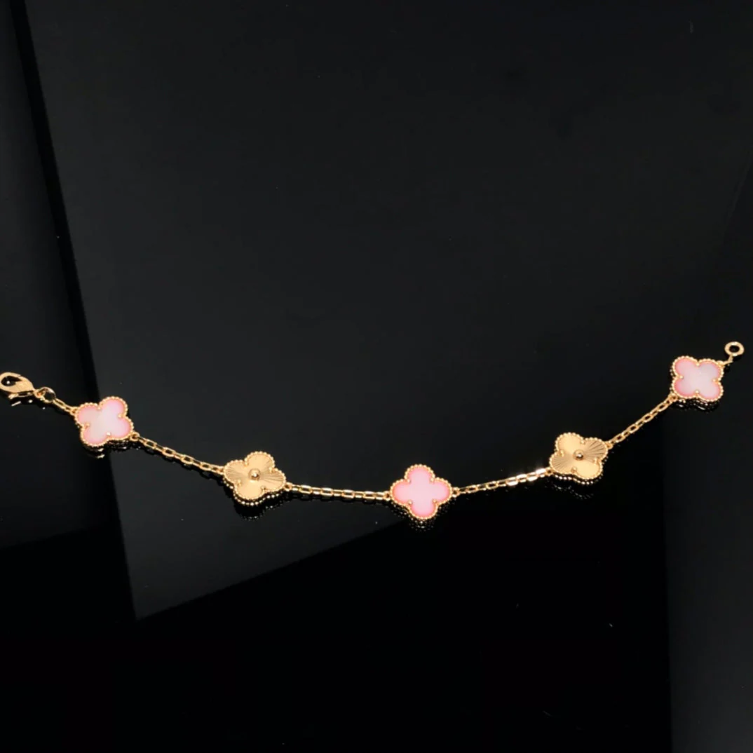 [VA]CLOVER BRACELET 5 MOTIF PINK AND PINK GOLD