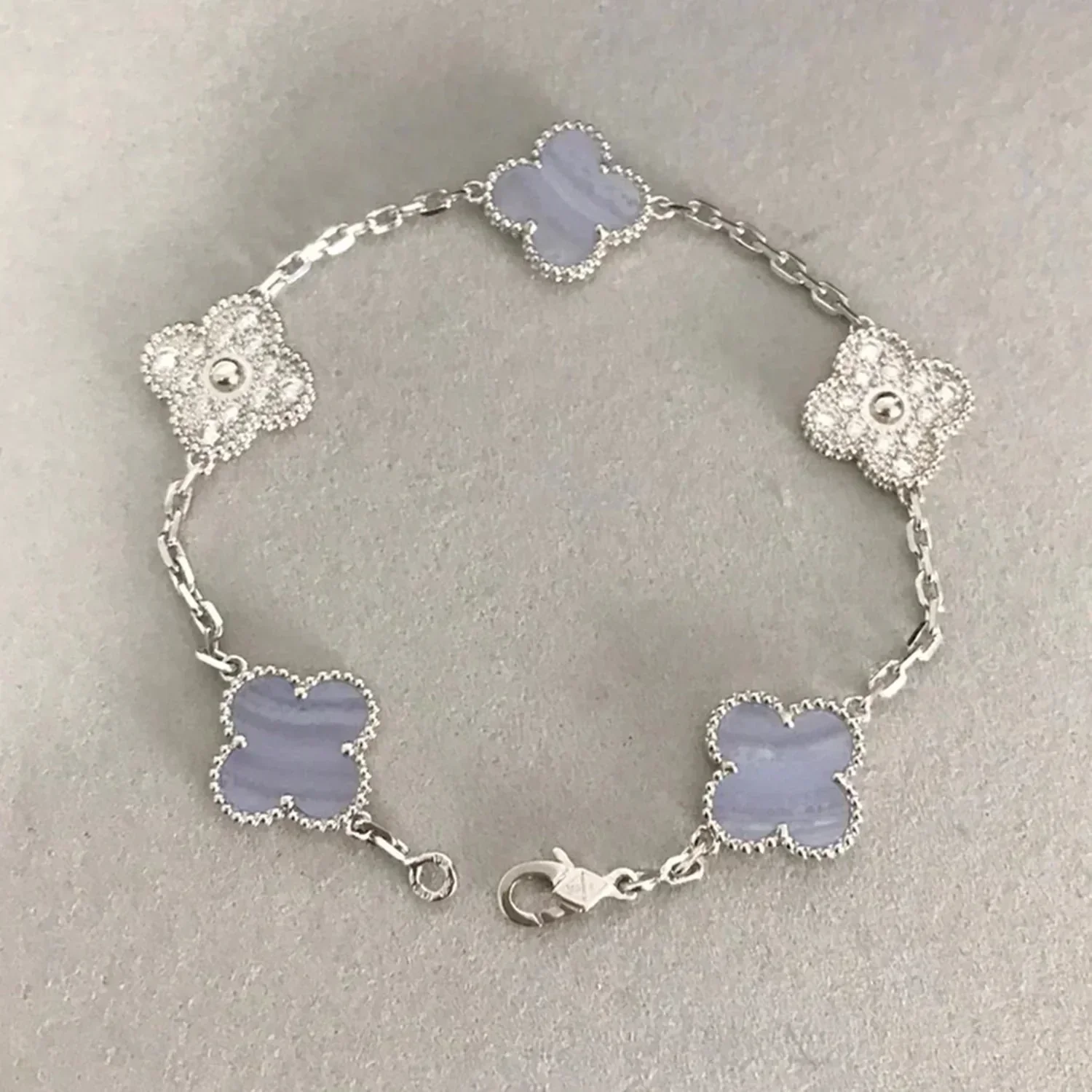 [VA]CLOVER  5 MOTIF DIAMOND PURPLE CHALCEDONY BRACELET SILVER