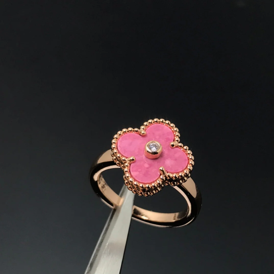 [VA]CLOVER RHODONITE ROSE GOLD RING