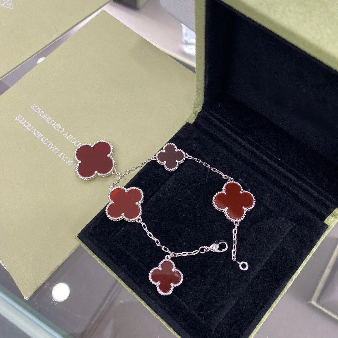 [VA]CLOVER 5 MOTIFS SIVLER CARNELIAN BRACELET