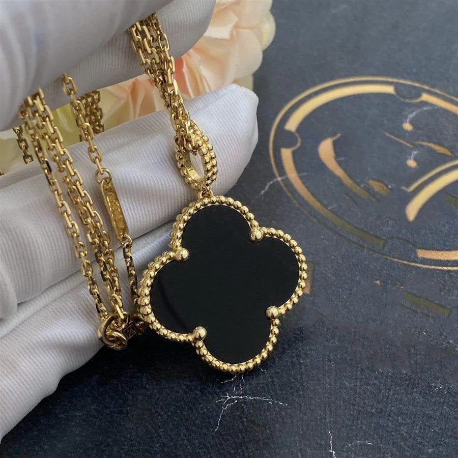 [VA]CLOVER 25MM GOLD ONYX BIG CLOVER NECKLACE