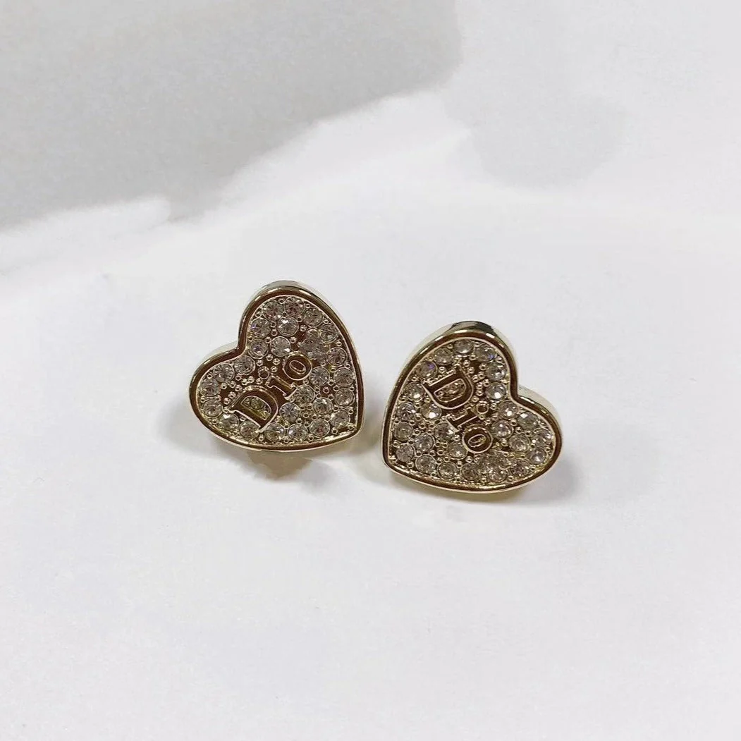 [CD] HEART EARRINGS GOLD FULL DIAMOND