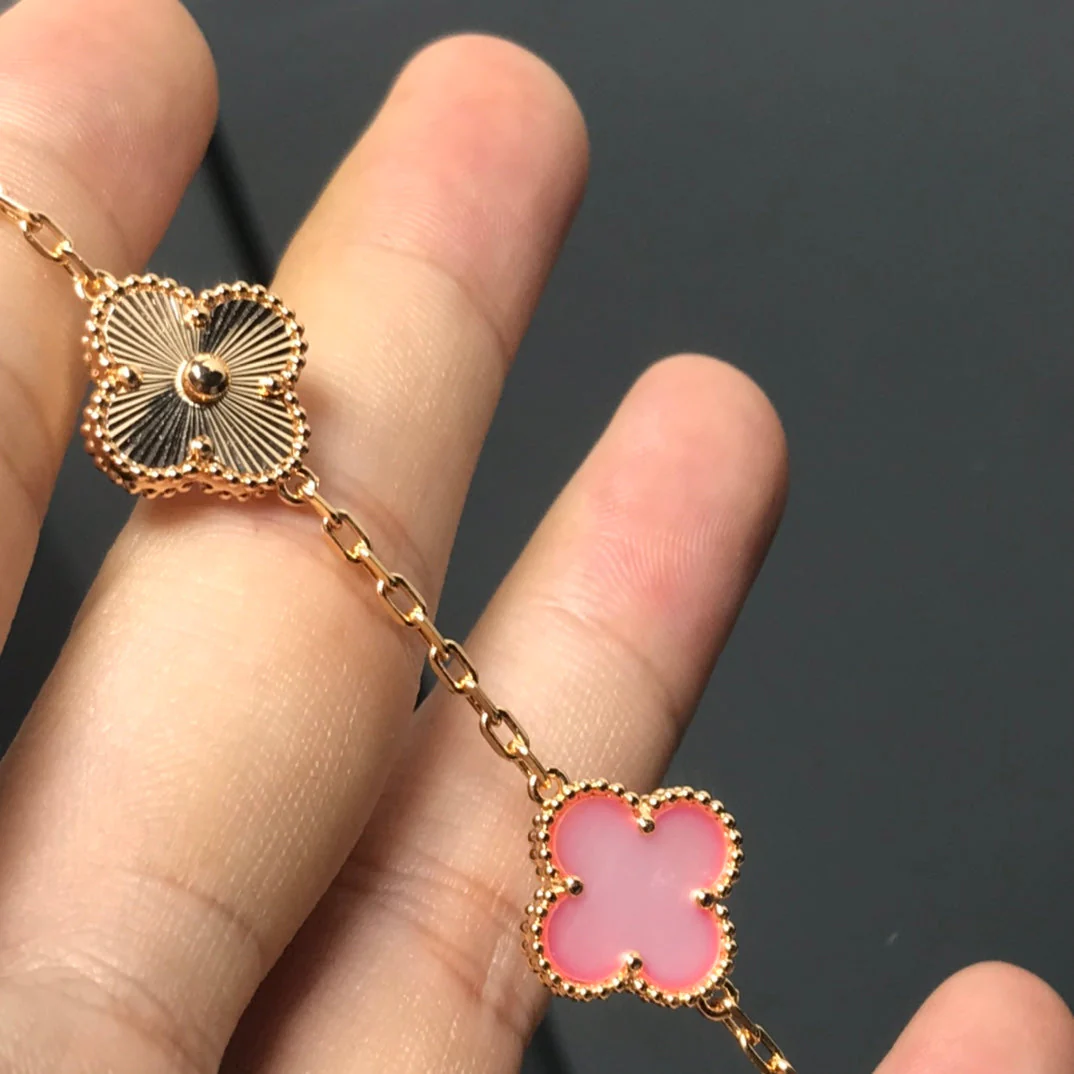 [VA]CLOVER BRACELET 5 MOTIF PINK AND PINK GOLD