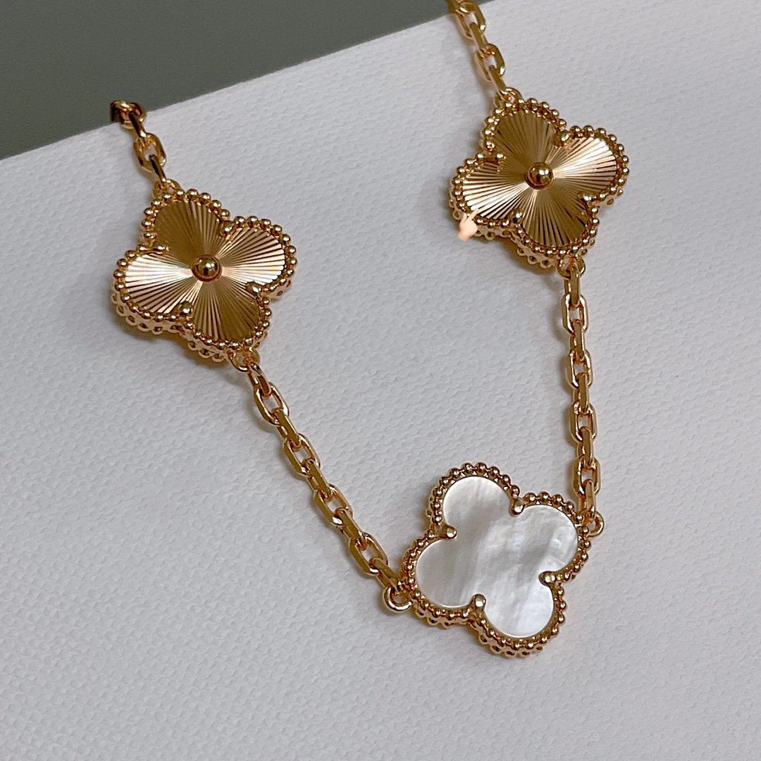 [VA]CLOVER BRACELET 5 MOTIF WHITE MOP PINK GOLD