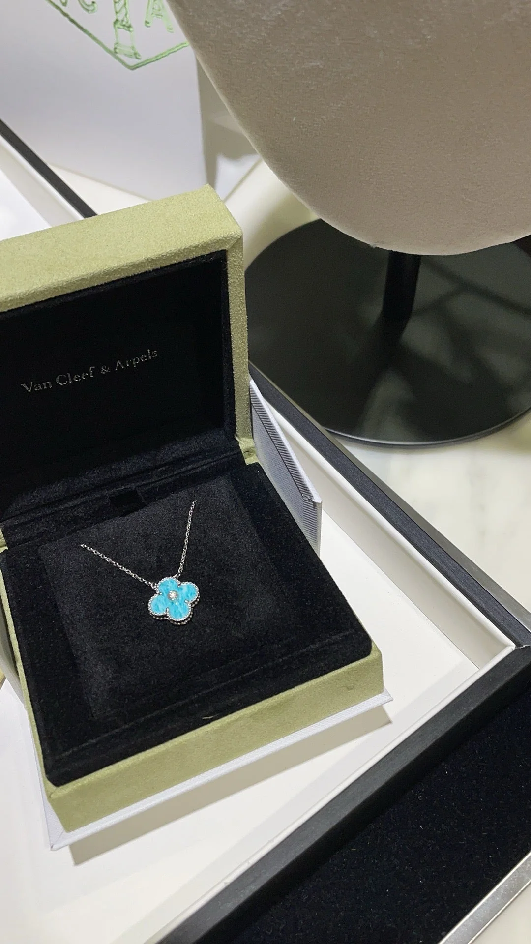 [VA]CLOVER 15MM DIAMOND SVRES PORCELAIN  NECKLACE SILVER