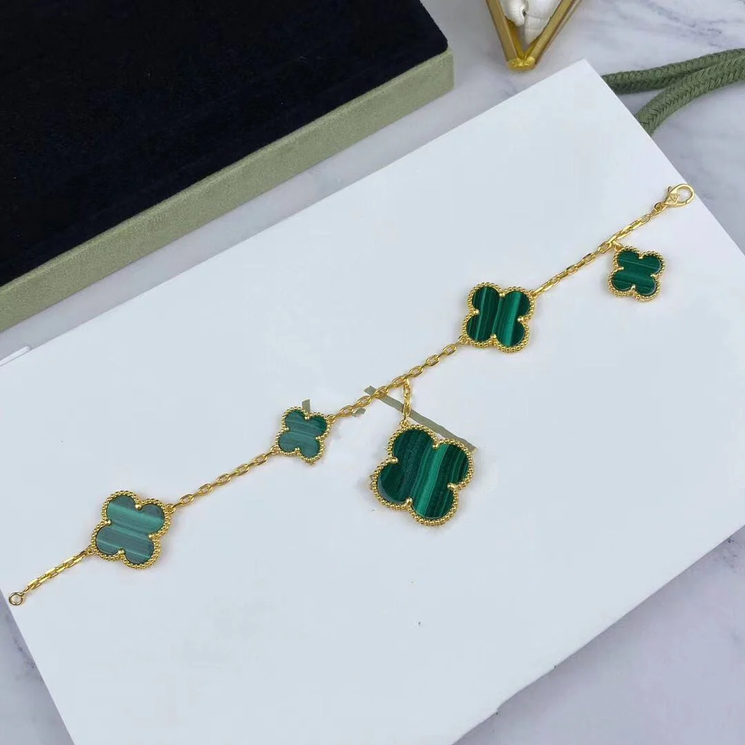[VA]MAGIC CLOVER MALACHITE GOLD BRACELET 5 MOTIFS